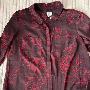 A New Day Burgundy Blouse with Red Floral Pattern